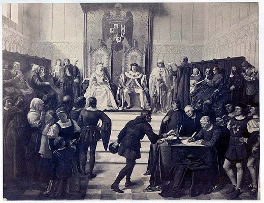 “Los Reyes Católicos impartiendo justica”, pintura de Víctor Manzano. Foto Clifford, 1860 (BNE).